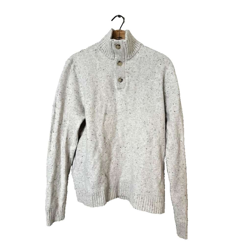 Lucky Brand 1/4 Button Henley Sweater Mens Large Mock Neck Wool Blend Preppy